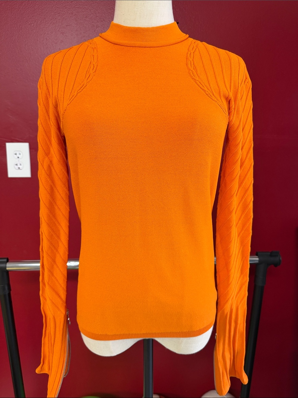 Carven Bright Orange Mock Neck Sweater